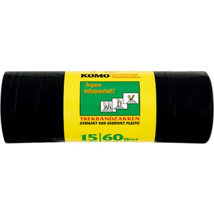 KOMO Afvalzakken met trekband - 60 l - 15 stuks