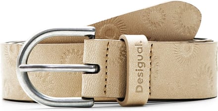 Desigual Leren Riem Embossed Leather Belt W90 Beige