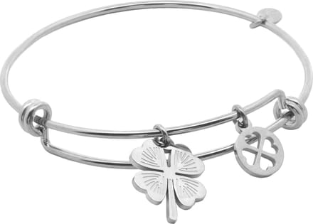8CB-91309 – CO88 collection Bangle met 2 Klavertjes – Zilverkleurig – Dames Armband