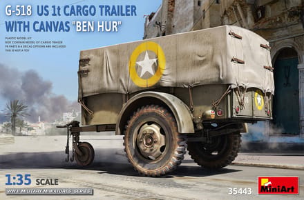 MiniArt Modelbouwpakket Militaire voertuigen - 35443 G-518 US 1 ton Cargo Trailer Ben Hur w/Canvas Plastic - 1:35 - Modelbouw