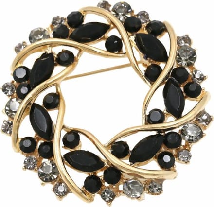 Fako Bijoux - Broche - Krans - Kristal - 49mm - Goud - Zwart