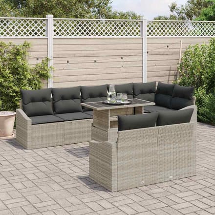 vidaXL - Tuinbank - Set - 9 - st - Lichtgrijs - 55 - x - 55 - x - 37 - cm - poly - rattan