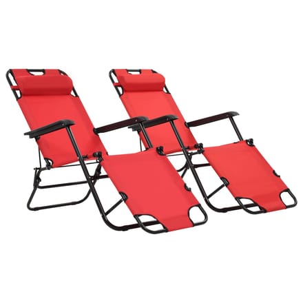 vidaXL - Ligbedden - inklapbaar - 2 - st - met - voetensteun - staal - rood