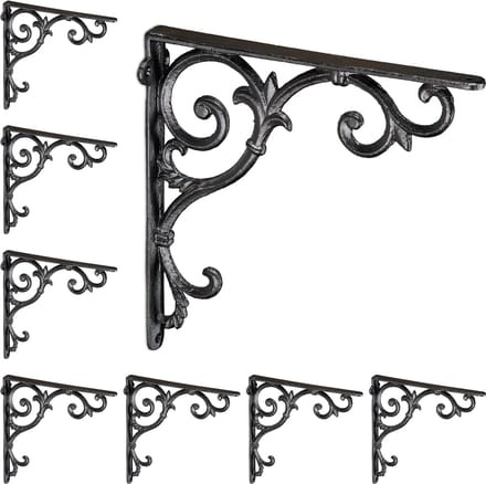8x plankdrager antiek - set - schapdragers - plankendragers - gietijzer - zwart