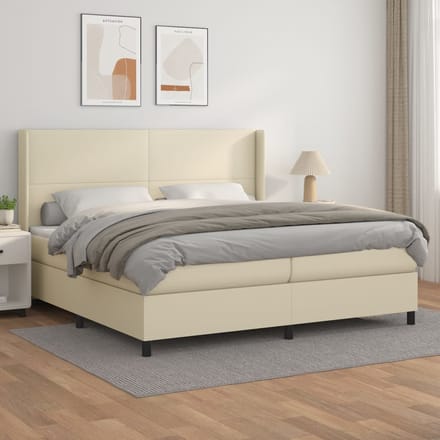 vidaXL - Boxspring - met - matras - kunstleer - crèmekleurig - 200x200 - cm