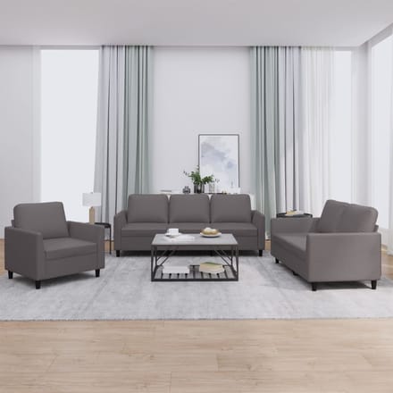 vidaXL - 3-delige - Loungeset - met - kussens - kunstleer - grijs