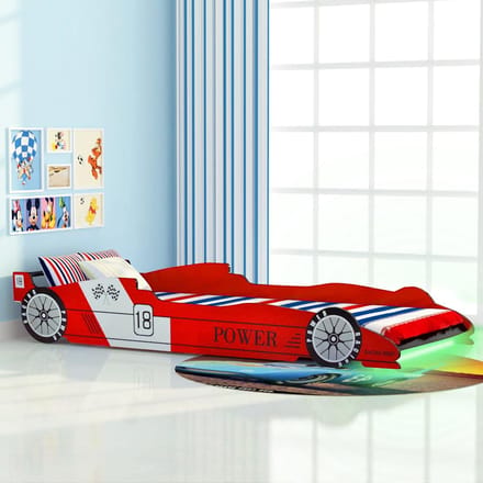 vidaXL - Kinderbed - raceauto - met - LED-verlichting - rood - 90x200 - cm