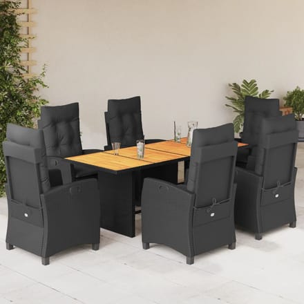 vidaXL - 7-delige - Tuinset - met - kussens - poly - rattan - zwart