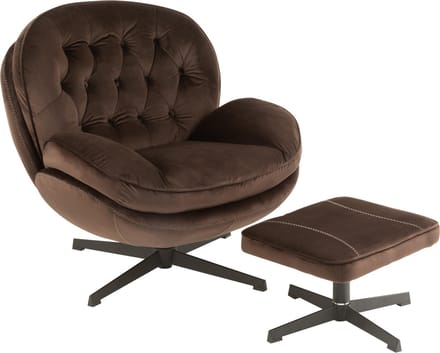 J-Line zetel Relax + voetbank - metaal/textiel - donkerbruin