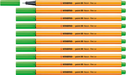 STABILO point 88 - Premium Fineliner - Fine 0,4 mm – Neon groen – Doos 10 stuks