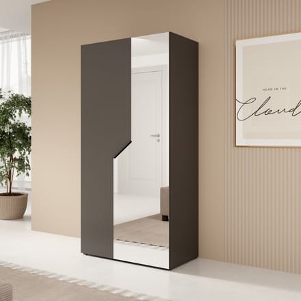 Meubella - Arena - Kledingkast 2-deurs - Spiegel - Zwart - 100x202x50cm