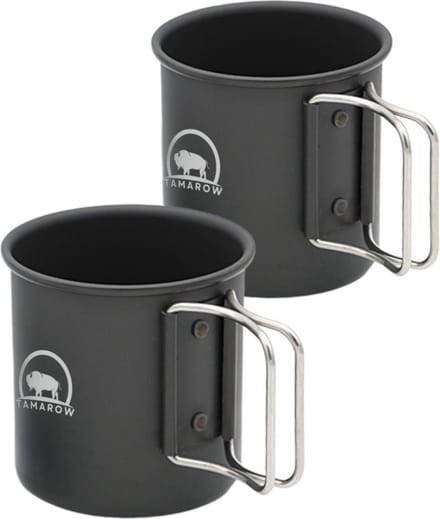 Tamarow RVS Camping Mok Set - 300ml - Campingbeker - Drinkbeker - Uitklapbare Kampeer Mokken - Zwart - Set van 2
