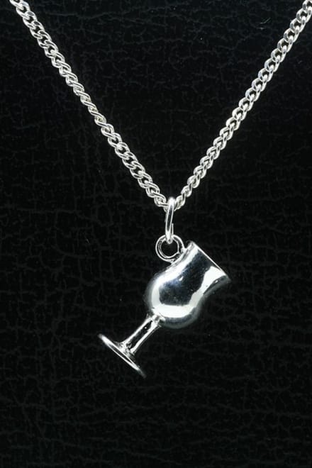 Zilveren Wijnglas ketting hanger
