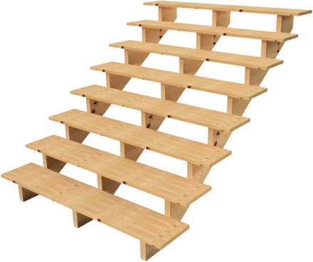 BERLIN Houten Buitentrap - 8 Open Treden 139 cm Hoog - 160 cm Breed