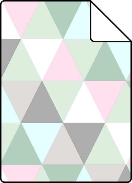 Proefstaal ESTAhome behang driehoekjes mintgroen, roze en grijs - 26.5 x 21 cm - 128706-S