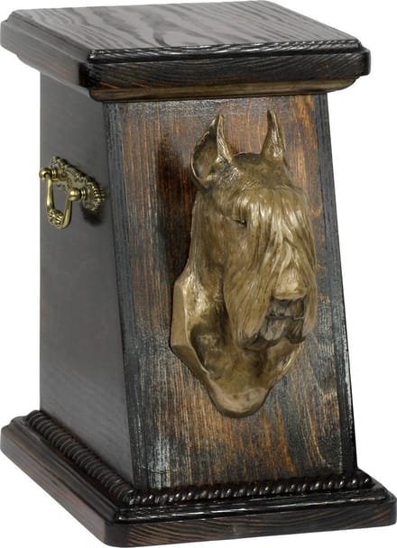 Elegante urn voor hondenas met schnauzer buste