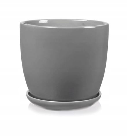 Grijze Keramische Pot met Schotel - 13 cm