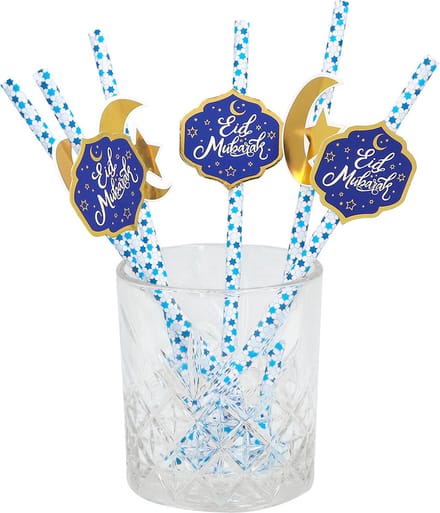 Boland - 6 papieren rietjes 'Eid Mubarak' - Geen thema - Ramadan versiering