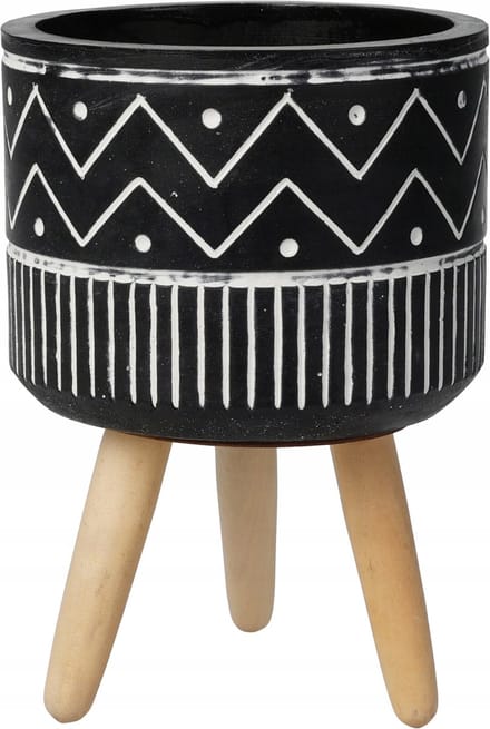 Koopman - Cementen Bloempot - 12x17 cm - Zwart - Etno Stijl