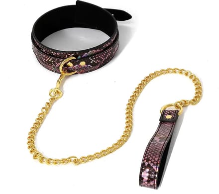 Smart Moves - Collar met Gouden Ketting - PU Leer - Slangenprint Roze