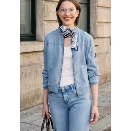 Denim-look blouson met ronde hals