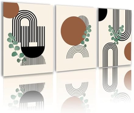 Set van 3 moderne abstracte canvas posters voor wanddecoratie – minimalistisch zwart geometrisch