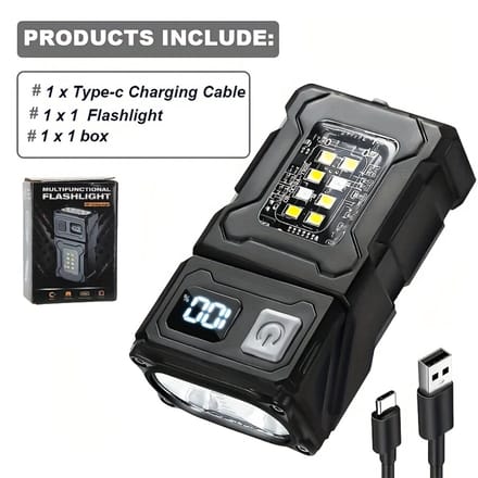 Livé® Zaklamp 8 Modi – 180° Draaibaar met Clip – Oplaadbaar USB-C