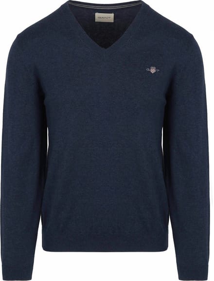 Gant Pullover V-Hals Jeans Blauw - Maat 3XL - Heren - Pullovers