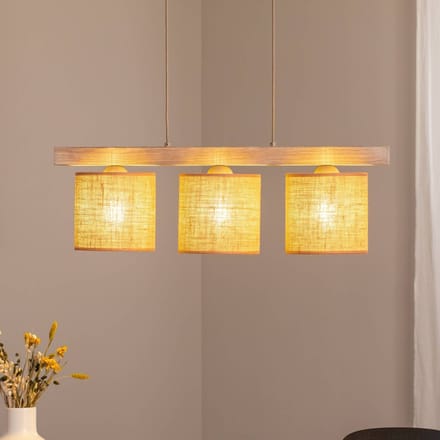 Duolla Hanglamp Forest, 3-lamps, hout licht, jute naturel