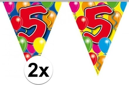 Folat Vlaggenlijn 5 jaar - 2x - 10 m - plastic - leeftijd versiering - 5e verjaardag - feestartikelen