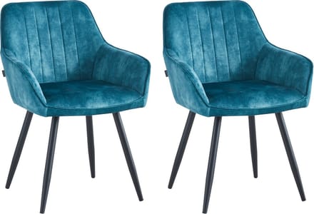Colenis® - Ozzy Eetkamerstoel - Set Van 2 - Petrol - Adoré Velvet - Industrieel - Met armleuning