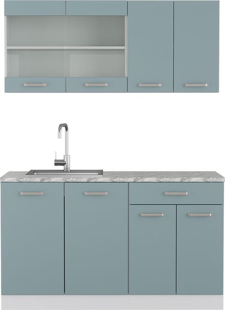 Vicco R-Line Eenpersoonskeuken – 140 cm, WB Marmer Blauw-grijs