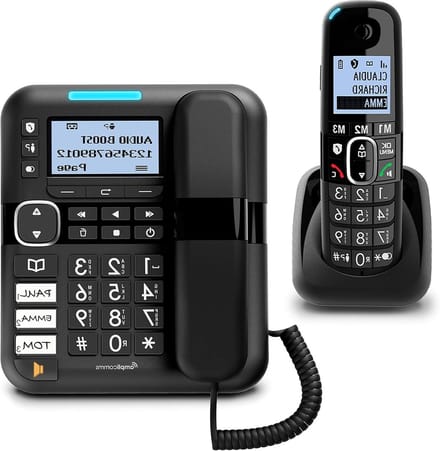 Amplicomms BigTel 1580 Combo, Wired Phone with Large Keys with Answering Machine and Wireless Handset, Audio Boost, Powerful Ringtones, Hearing Aids Compatible