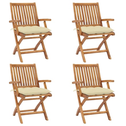vidaXL - Opklapbare - stoelen - met - kussens, - 4 - stuks, - massief - teakhout