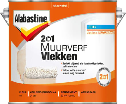 Alabastine 2in1 Muurverf Muurverf - Mat - Wit - 2,5l