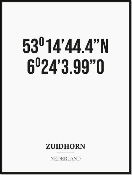 Poster/kaart ZUIDHORN met coördinaten