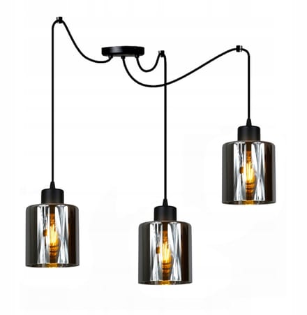 Loft Hanglamp Zwart Glas 3xE27 Verstelbaar