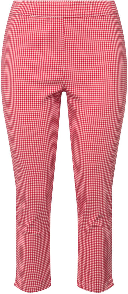 Ulla Popken - Dames - 7/8-bengalin broek Sienna vichyruit zeer elastisch - Roze - Maat 50