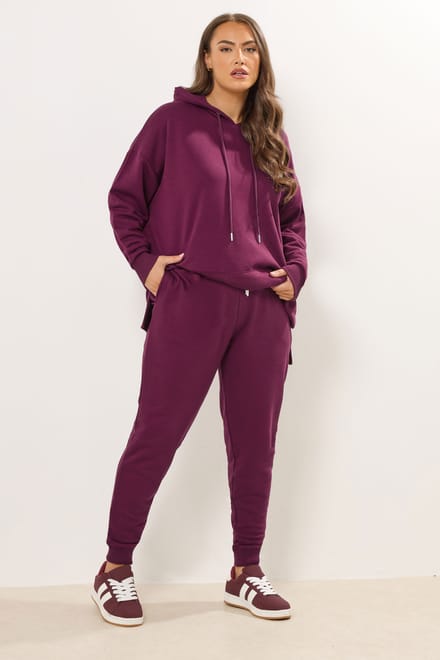 Yours Burgundy Red Tie Cuffed Joggers Size 48