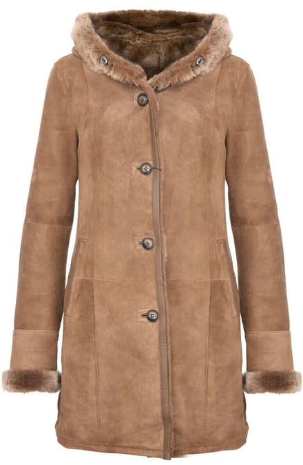Dames suède merino schapenvacht parka jas-tripoli