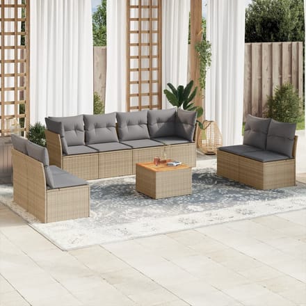 vidaXL - 9-delige - Loungeset - met - kussens - poly - rattan - beige