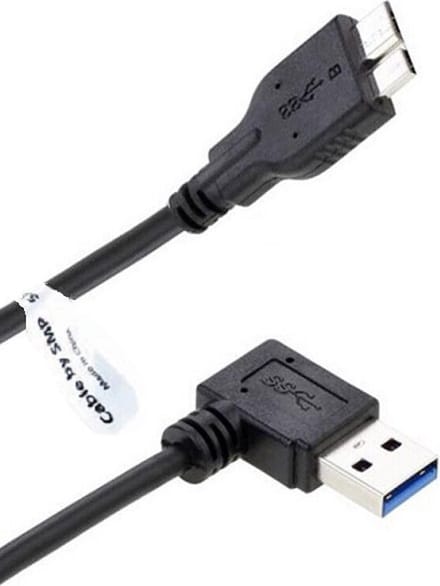 OneOne 0,20m Micro USB 3.0 kabel. Haaks rechts. Micro USB B datakabel past op Externe harde schijf van Seagate, LaCie, Toshiba, Verbatim, Transcend, Adata, Buffalo, WD Elements / Western Digital