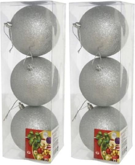 Gerimport Grote kerstballen - 12x st - zilver - glitter - 10 cm - kunststof - kerstversiering