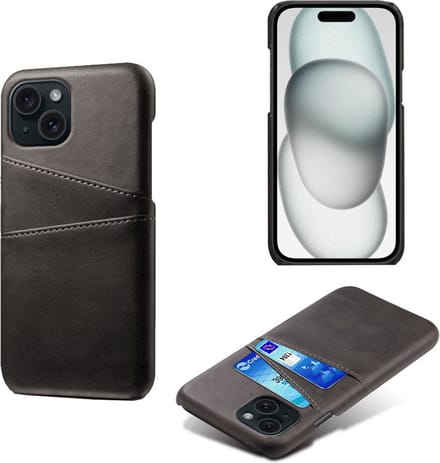 Backcover met Opbergvakjes + PMMA Screenprotector voor iPhone 15 Plus _ Zwart