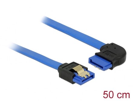 Delock Cable SATA 6 Gb/s receptacle straight > SATA receptacle right angled 50 cm blue with gold clips