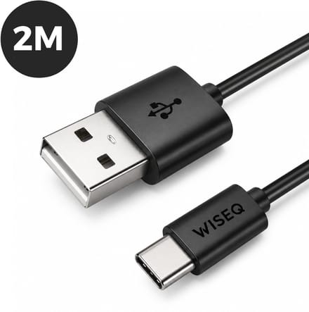 USB-C oplaadkabel 2m – USB-A naar USB-C kabel – snellaadkabel geschikt voor iPhone and Samsung – zwart – WiseQ
