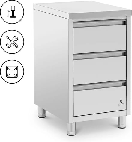 RVS werkkast - 3 lades - 50 x 60 cm - Royal Catering RCCD-3S