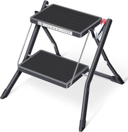 Opstapladder 2 treden - Klapladder opstapje - Huishoudelijk gebruik - Extra dun inklapbaar - 4 cm dik - Zwart