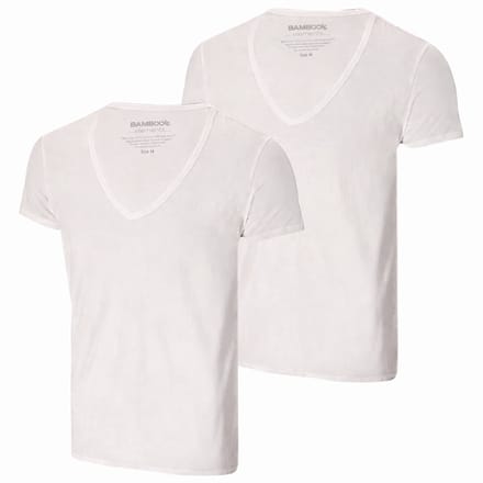 Bamboo Elements - T Shirt Heren - Diepe V Hals - Wit - M - 2 Pack - Slim Fit - Bamboe Ondershirt