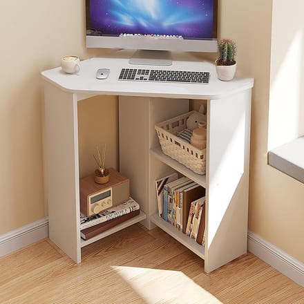 Hoekbureau L-vorm - Werkstation Bureau - Thuiswerken Kantoor - Ruime Opslag - 57x57x74cm - Wit